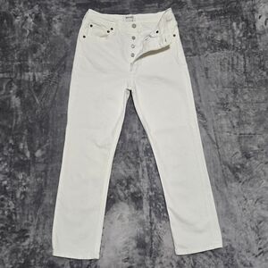 Agolde Jeans Womens Size 27 White Riley Crop Button Fly High Rise Denim Jeans